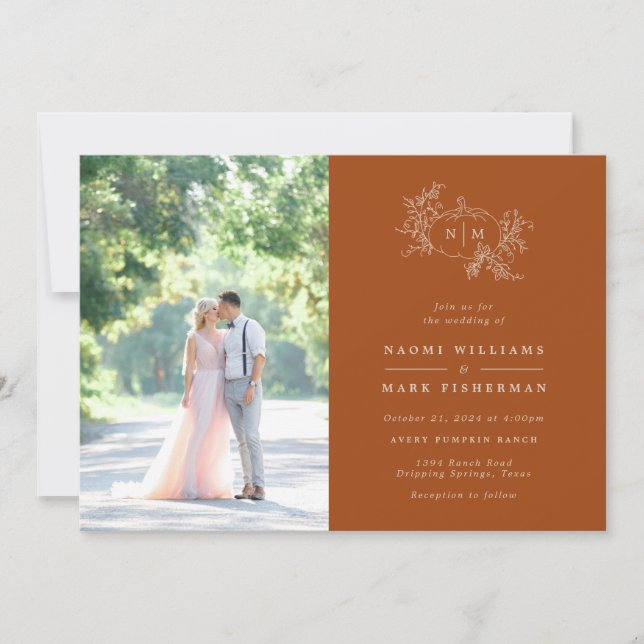 Pumpkin Vines Monogram Wedding Invitation (Front)
