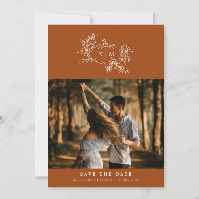 Pumpkin Vines Monogram Wedding  Save The Date (Front)