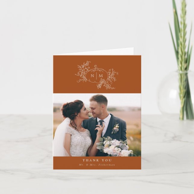 Pumpkin Vines Monogram Wedding Thank You Cards (Front)