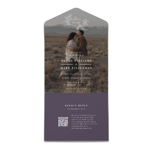 Pumpkin Vines Photo Wedding Monogram with RSVP All In One Invitation