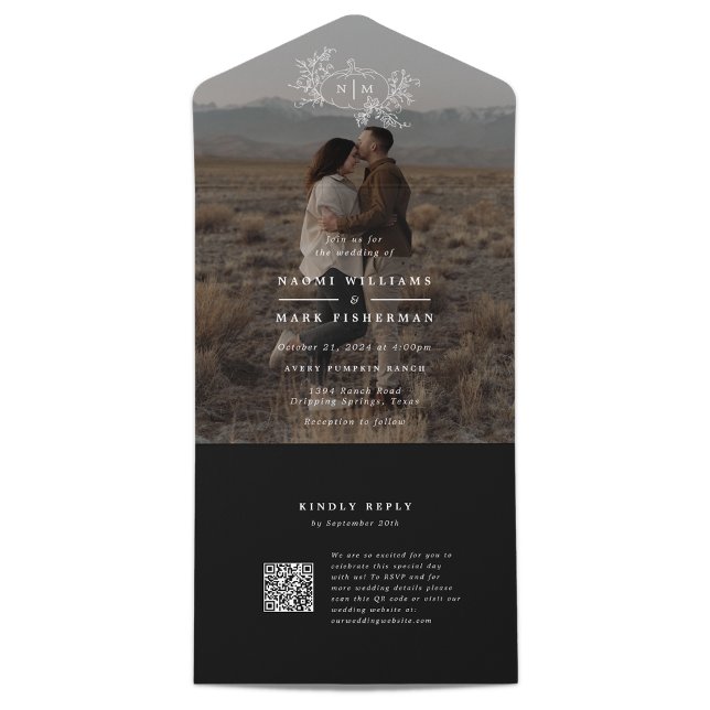 Pumpkin Vines Photo Wedding Monogram with RSVP All In One Invitation (Creator Uploaded)