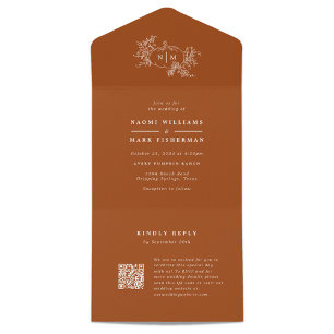 Pumpkin Vines Wedding Monogram with RSVP All In One Invitation