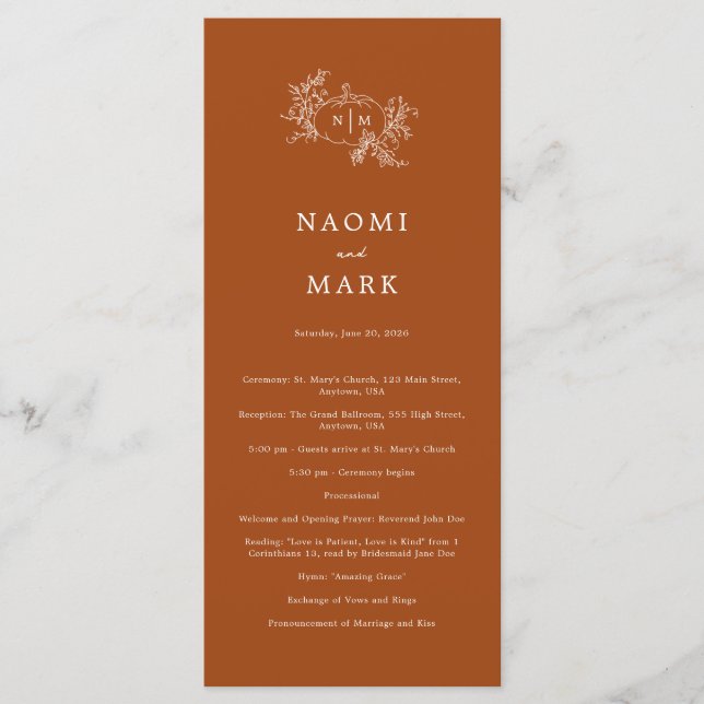 Pumpkin Vines Wedding Program Programme (Front)