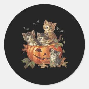 Pumpkin Vintage 90s Cat Retro Halloween Classic Round Sticker