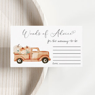 Pumpkin Vintage Truck Baby Shower Words Of Advice Enclosure Card