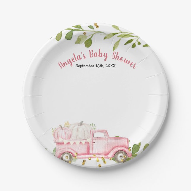 Pumpkin Vintage Truck Party Paper Plates (Front)