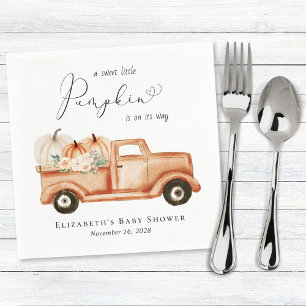Pumpkin Vintage Truck Watercolor Baby Shower Napkin