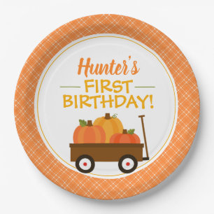 Pumpkin Wagon Fall Birthday Party Paper Plate
