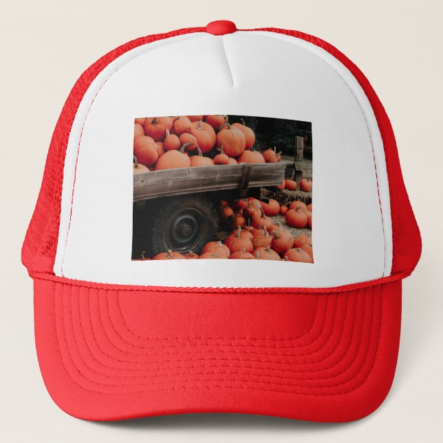 pumpkin wagon trucker hat (Front)