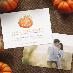 Pumpkin watercolor and custom photo fall wedding save the date