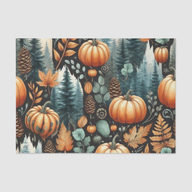 Pumpkin Watercolor Autumn Pattern for Fall  Tissue Paper (Front)