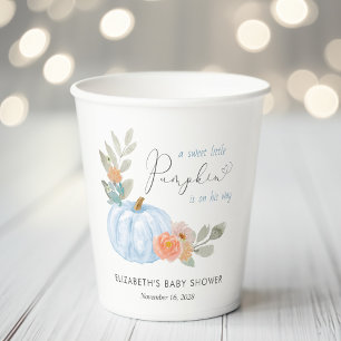 Pumpkin Watercolor Baby Boy Shower Paper Cups