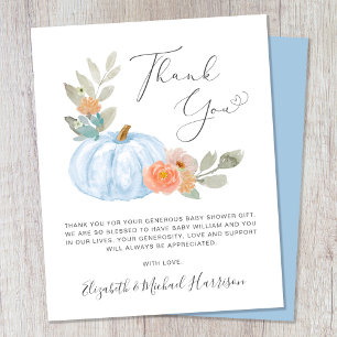 Pumpkin Watercolor Baby Boy Shower Thank You Card