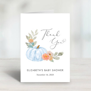 Pumpkin Watercolor Baby Boy Shower Thank You Card