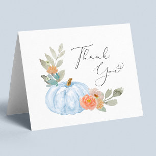 Pumpkin Watercolor Baby Boy Shower Thank You Card