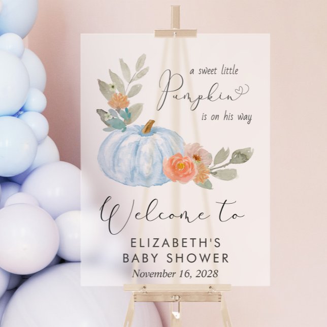 Pumpkin Watercolor Baby Boy Shower Welcome Frosted Acrylic Sign (Creator Uploaded)