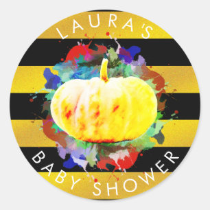 Pumpkin Watercolor Baby Shower Fall Season Classic Round Sticker
