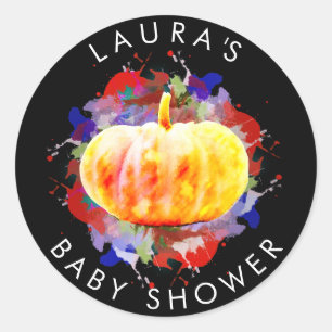 Pumpkin Watercolor Baby Shower Fall Season Classic Round Sticker