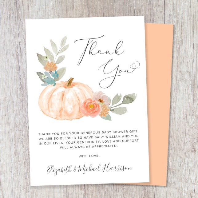 Pumpkin Watercolor Baby Shower Thank You Card (Creator Uploaded)