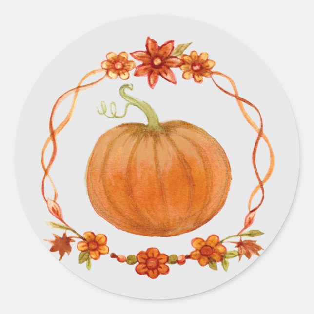 Pumpkin watercolor Fall Autumn Classic Round Sticker (Front)