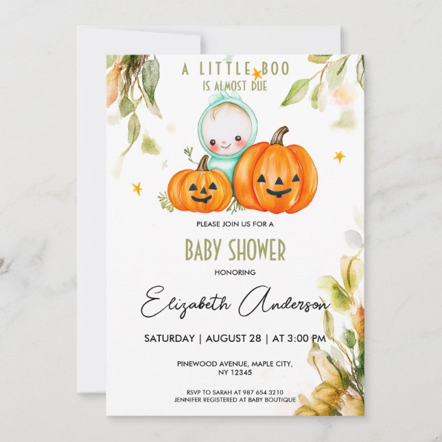 Pumpkin Watercolor Halloween Baby Shower  Invitation (Front)