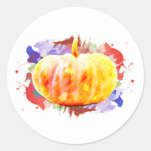 Pumpkin Watercolor Halloween Fall Season Classic Round Sticker