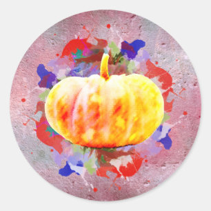 Pumpkin Watercolor Halloween Fall Season Classic Round Sticker