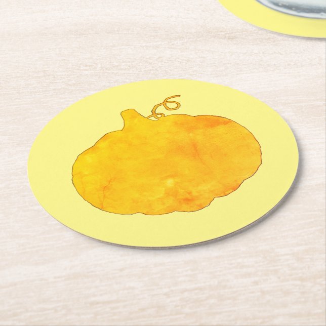Pumpkin Watercolor Painting Round Paper Coaster (Angled)