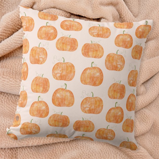 Pumpkin Watercolor Pattern Cushion (Pumpkin watercolor pattern burnt orange and blush pink throw pillow)