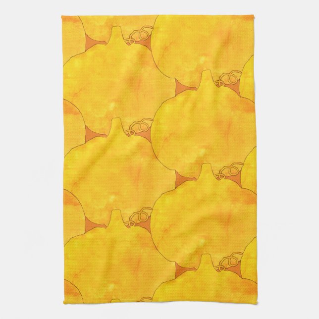 Pumpkin Watercolor Pattern Painting Tea Towel (Vertical)