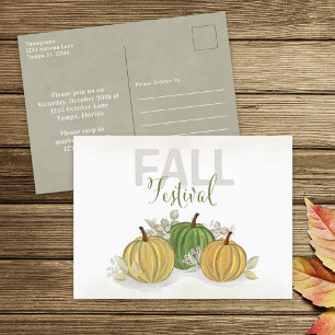 Pumpkin Watercolor Simple Autumn Fall Festival  Postcard