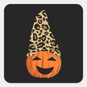 Pumpkin Wearing A Leopard Hat Square Sticker
