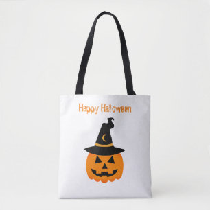 Pumpkin Wearing A Witch's Hat Happy Halloween Gift Tote Bag