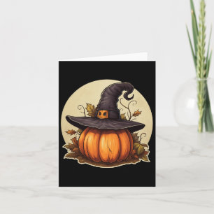 Pumpkin Wearing Witch Hat Halloween Costume Card