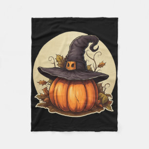 Pumpkin Wearing Witch Hat Halloween Costume Fleece Blanket