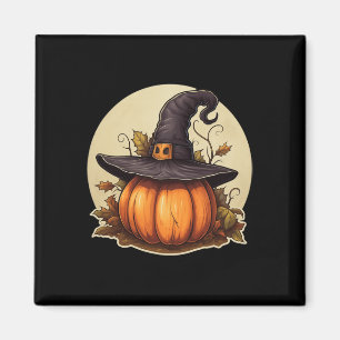 Pumpkin Wearing Witch Hat Halloween Costume Magnet