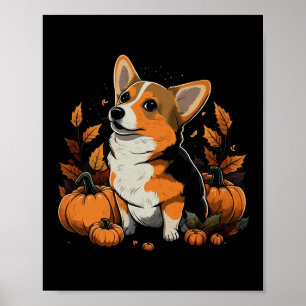 Pumpkin Welsh Corgi Costume On Welsh Corgi Hallowe Poster
