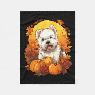 Pumpkin Westie Dog Halloween Thanksgiving Fleece Blanket