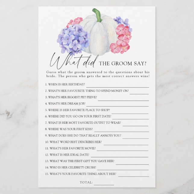 Pumpkin - What did the groom say bridal game (Front)