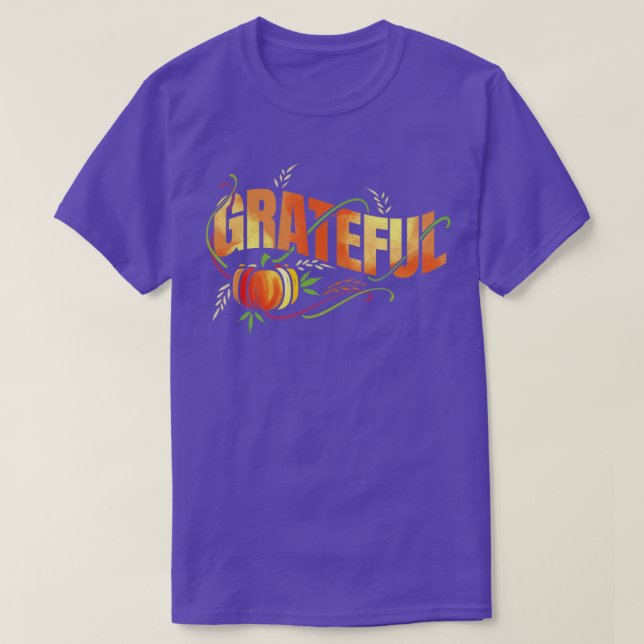 Pumpkin Wheat Ear Grateful Thanksgiving T-Shirt (Design Front)