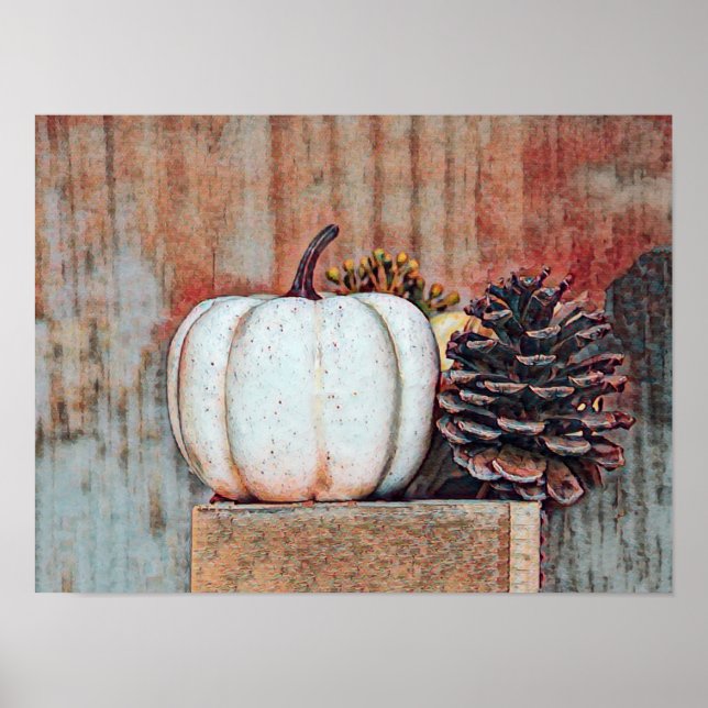 Pumpkin White Autumn Rustic Country Farmhouse Poster (Front)