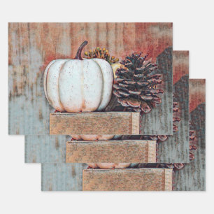 Pumpkin White Autumn Rustic Country Farmhouse Wrapping Paper Sheet
