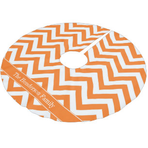 Pumpkin White Chevron, Pumpkin Name Monogram Brushed Polyester Tree Skirt