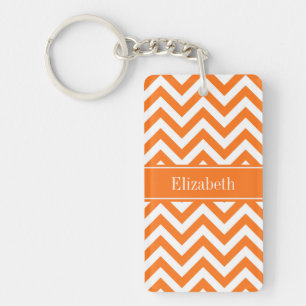 Pumpkin White Chevron, Pumpkin Name Monogram Key Ring
