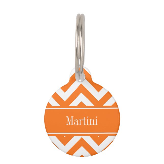 Pumpkin White Chevron, Pumpkin Name Monogram Pet Tag (Front)