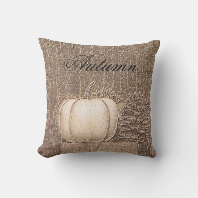 Pumpkin White Gold Metallic Elegant Fall Country Cushion (Front)