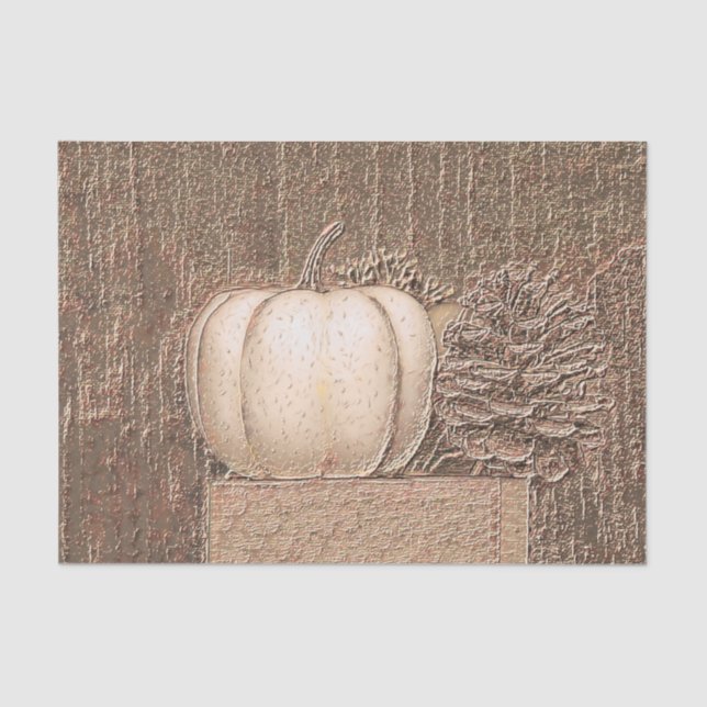 Pumpkin White Gold Metallic Elegant Fall Decoupage Tissue Paper (Front)