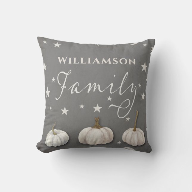 Pumpkin White Grey Halloween Fall Family  Cushion (Front)