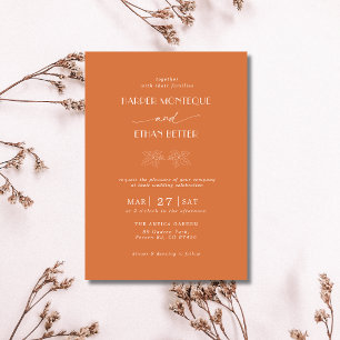 Pumpkin & White Holly Tree Leaves Clean Wedding Invitation