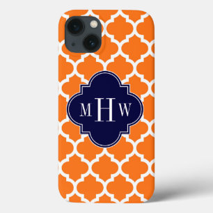 Pumpkin White Moroccan #5 Navy 3 Initial Monogram iPhone 13 Case